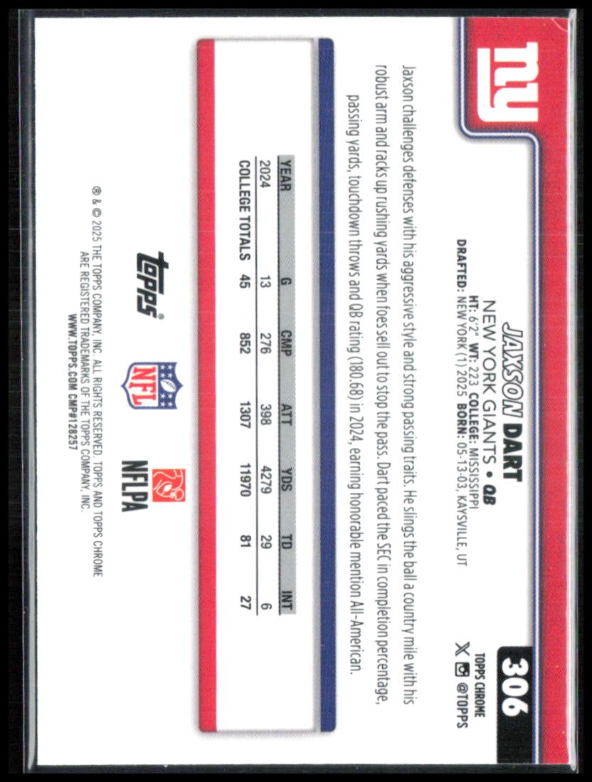 Jaxson Dart RC Topps Chrome