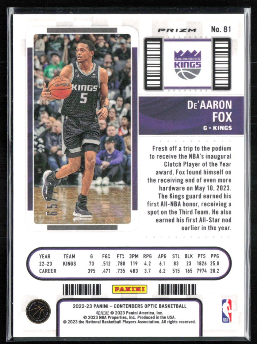 De'Aaron Fox Pink Holo /75 Season Ticket