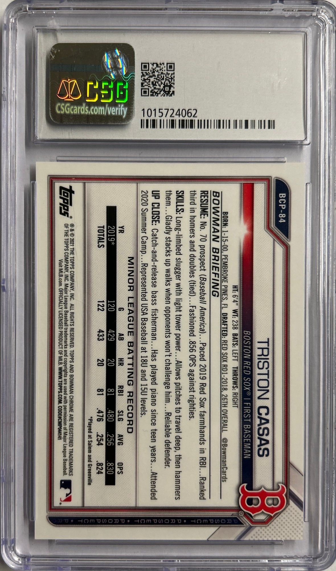 Triston Casas Yellow Mini Diamond /75 CSG 9.5