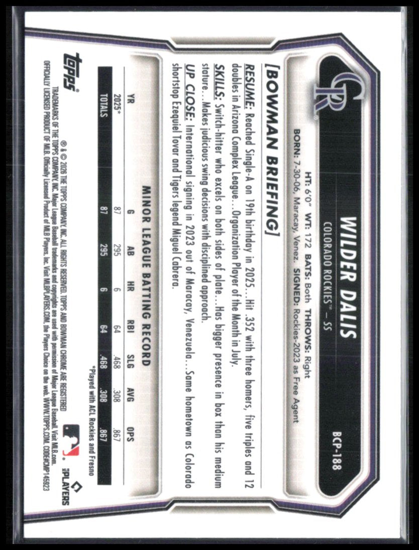 Wilder Dalis 1st Bowman Chrome