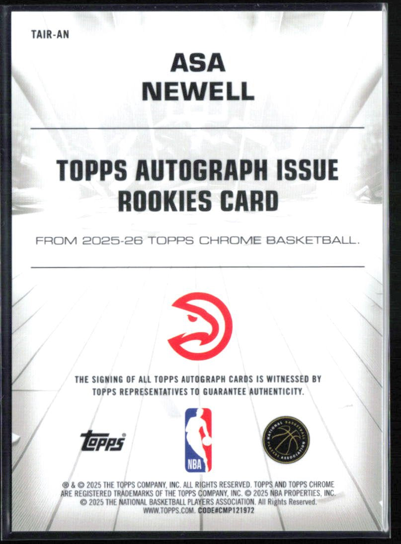 Asa Newell RC Auto 2025-26 Topps Chrome
