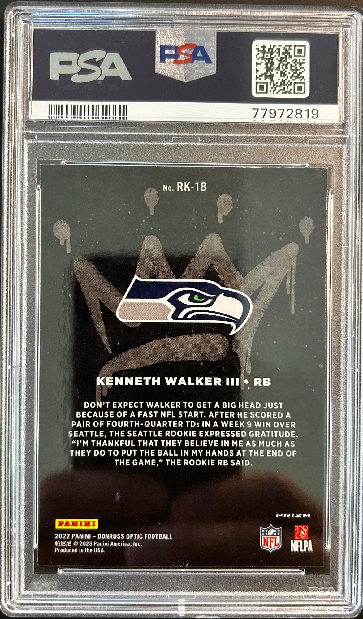 Kenneth Walker III RC Rookie Kings 2022 Optic PSA 9