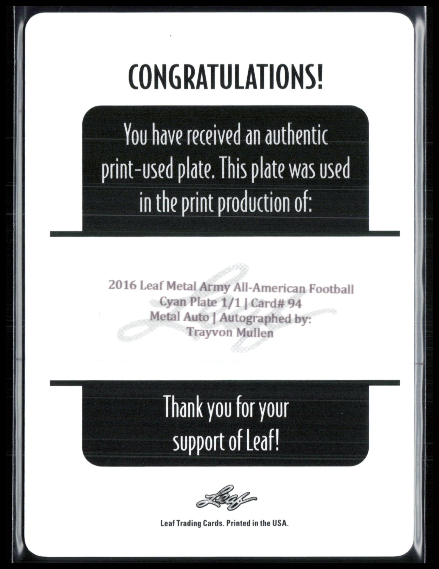 Trayvon Mullen 1/1 Cyan Printing Plate Auto