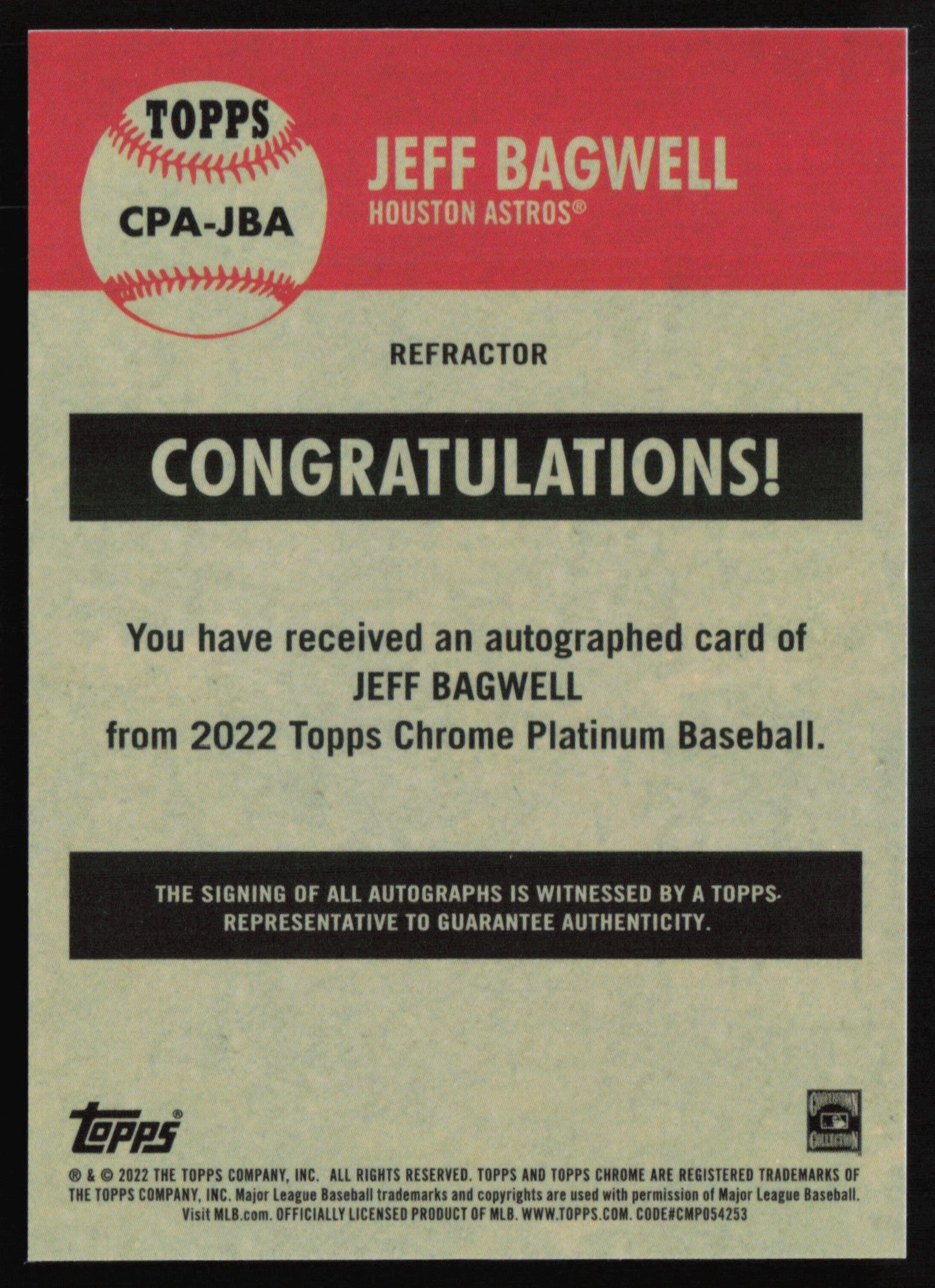 Jeff Bagwell Auto 2022 Topps Platinum Anniversary