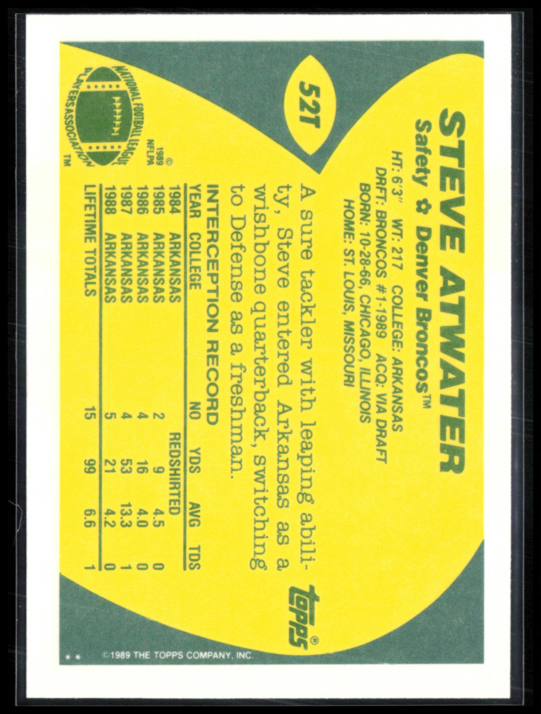 Steve Atwater 1989 Topps Traded