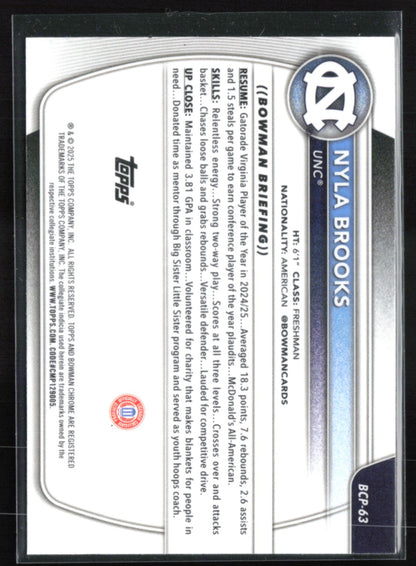 Nyla Brooks 1st Bowman Hardwoord Parallel /125