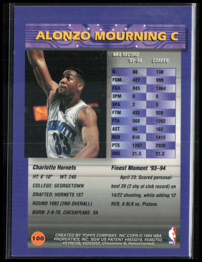 Alonzo Mourning Topps Finest w/Peel