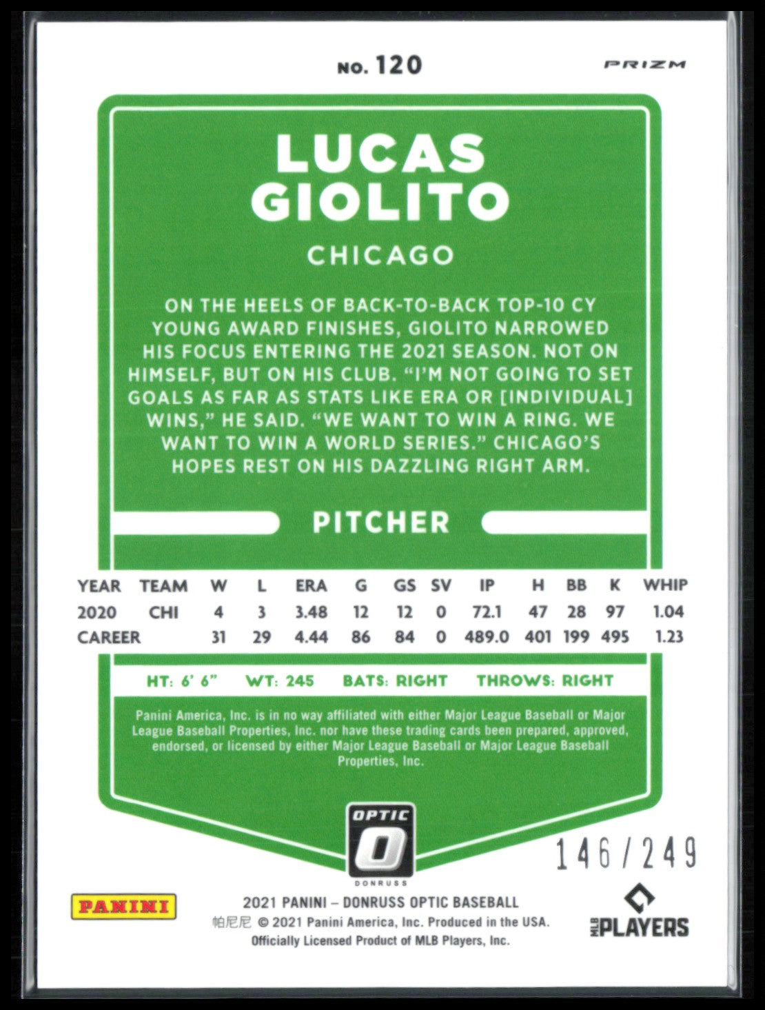 Lucas Giolito Pink Velocity /249