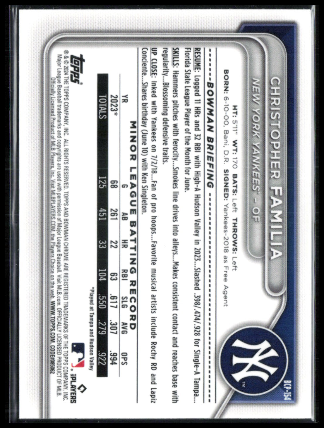 Christopher Familia 1st Bowman Gold /50 Reptilian Refractor