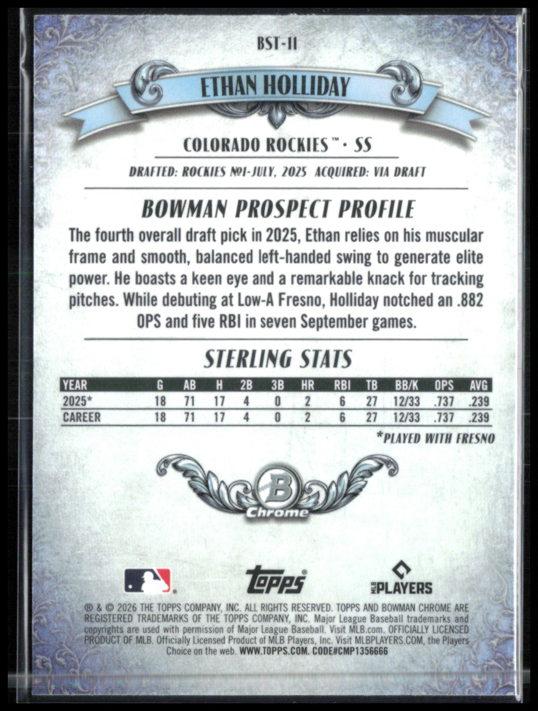 Ethan Holliday Bowman Sterling Mojo Prospects