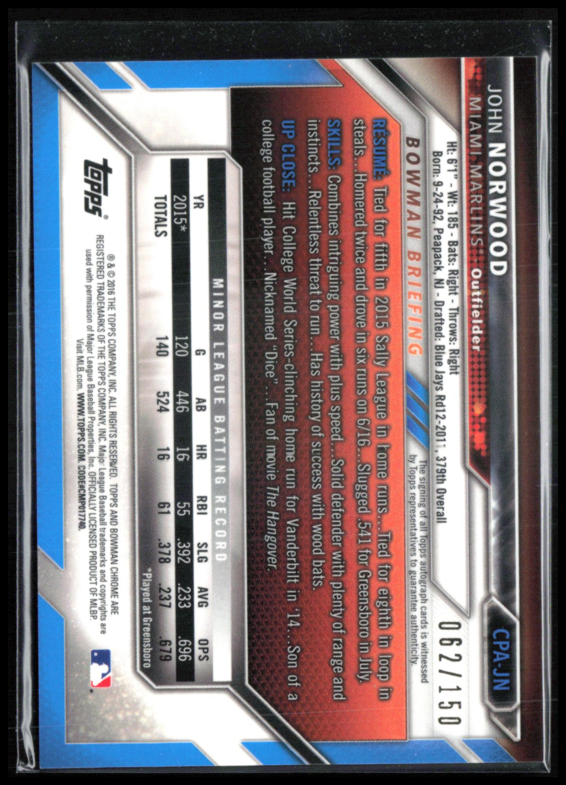 John Norwood 1st Bowman Auto /150 Blue Refractor
