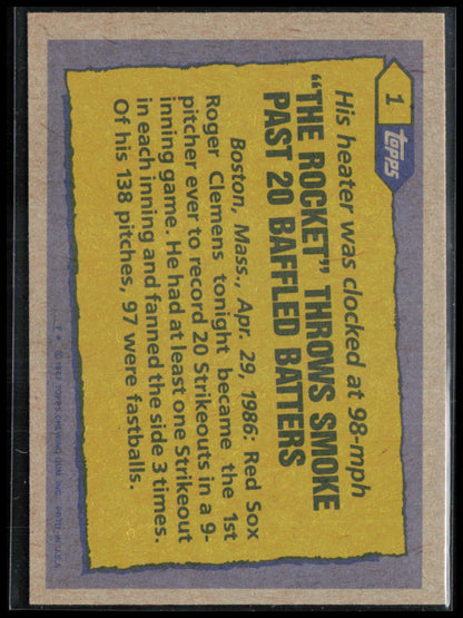 Roger Clemens 1987 Topps
