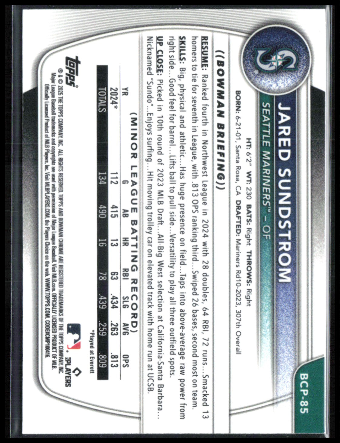 Jared Sundstrom 1st Bowman Purple Raywave /250