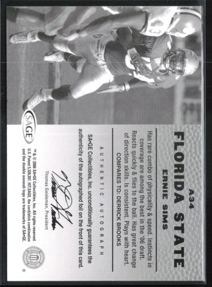 Ernie Sims Auto Hit 2006 Sage