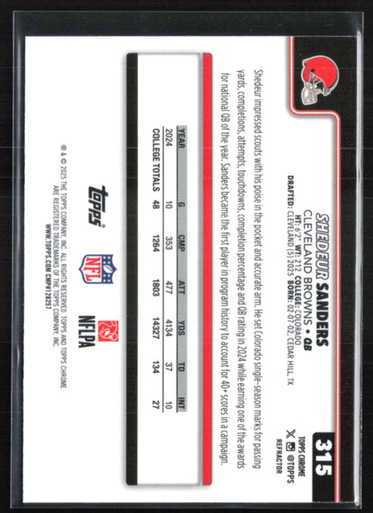 Shedeur Sanders RC Refractor 2025 Topps Chrome