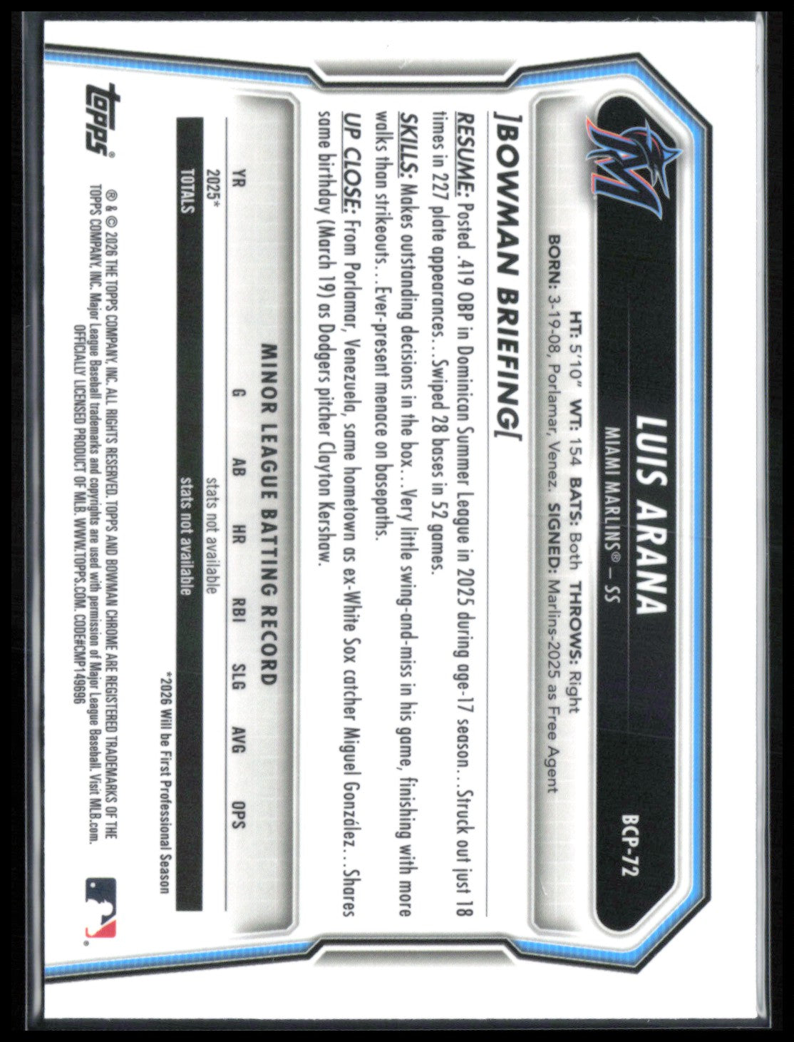 Luis Arana 1st Bowman Mojo