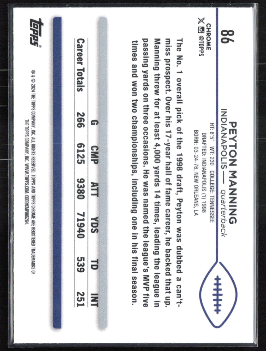 Peyton Manning Negative Refractor 2024 Topps Chrome