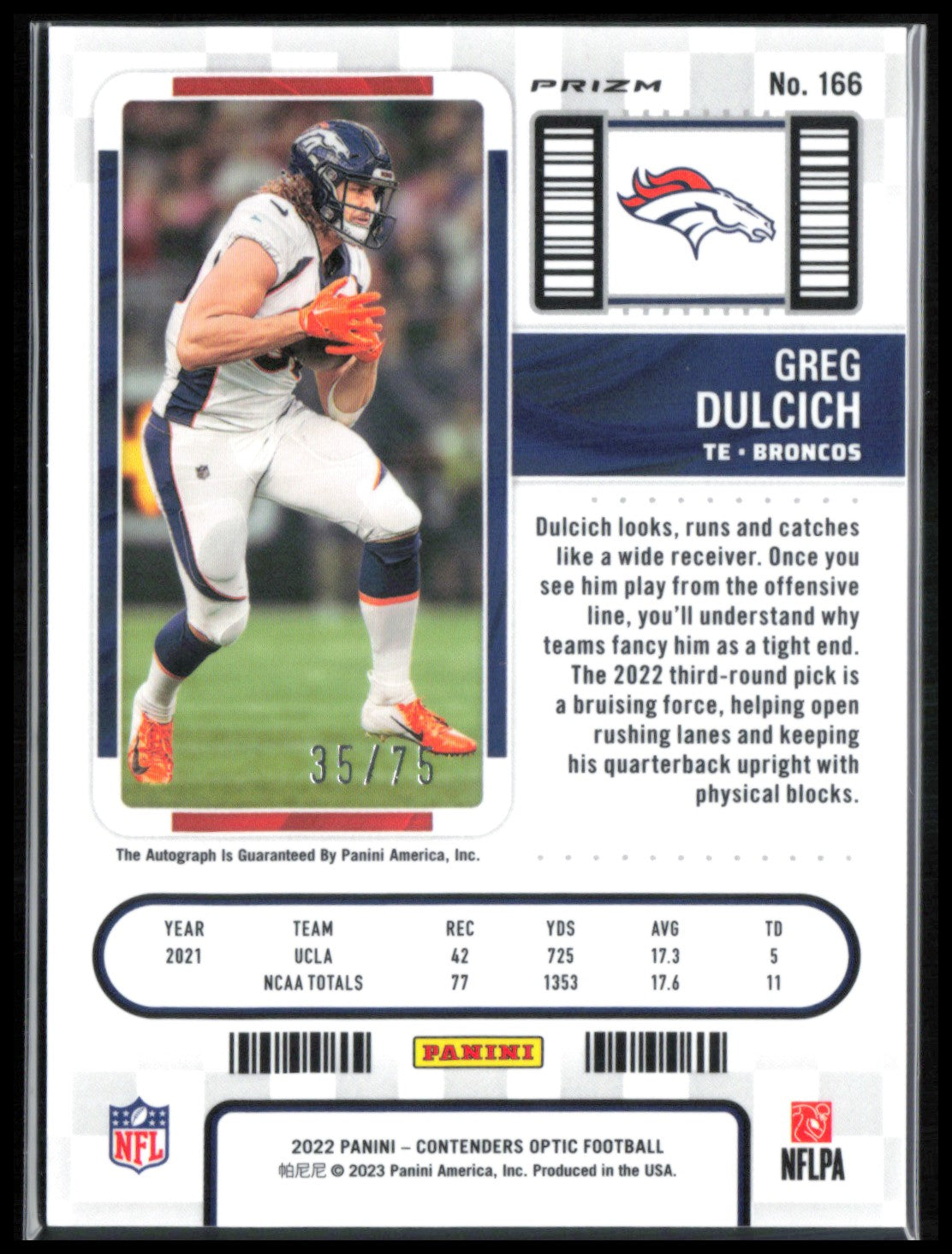 Greg Dulcich RC Auto Blue /75 2022 Contenders Optic