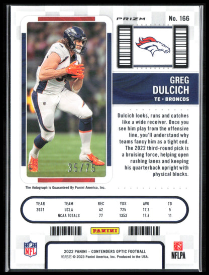 Greg Dulcich RC Auto Blue /75 2022 Contenders Optic