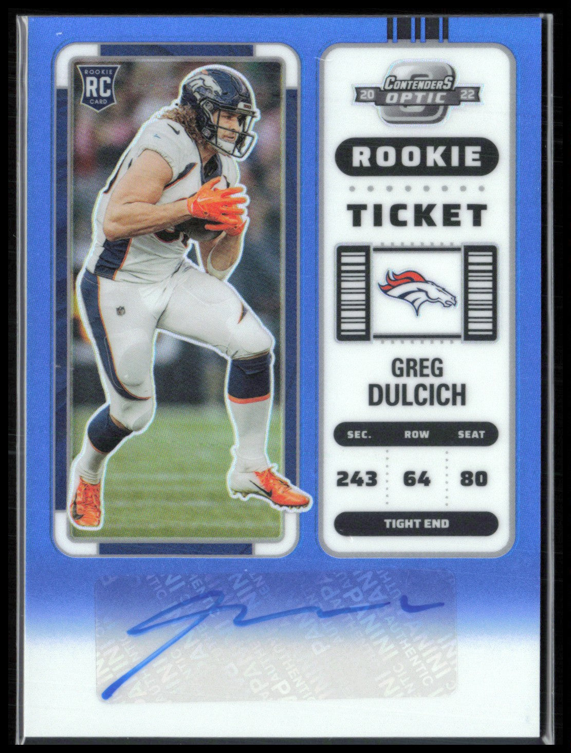 Greg Dulcich RC Auto Blue /75 2022 Contenders Optic