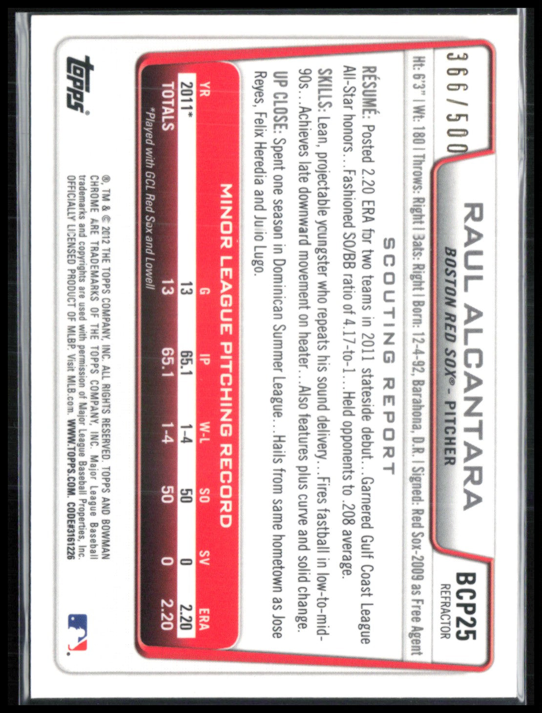 Raul Alcantara 1st BOwman Chrome /500