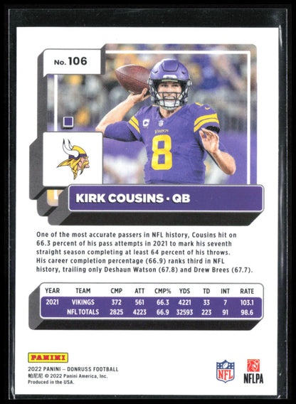Kirk Cousins No Name Front Foil