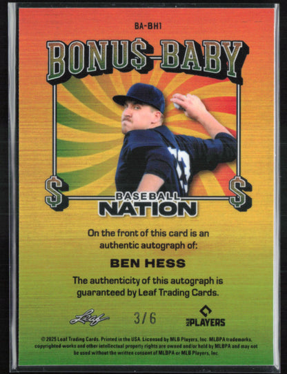 Ben Hess Auto /6 Leaf Baseball Nation Bonus Baby