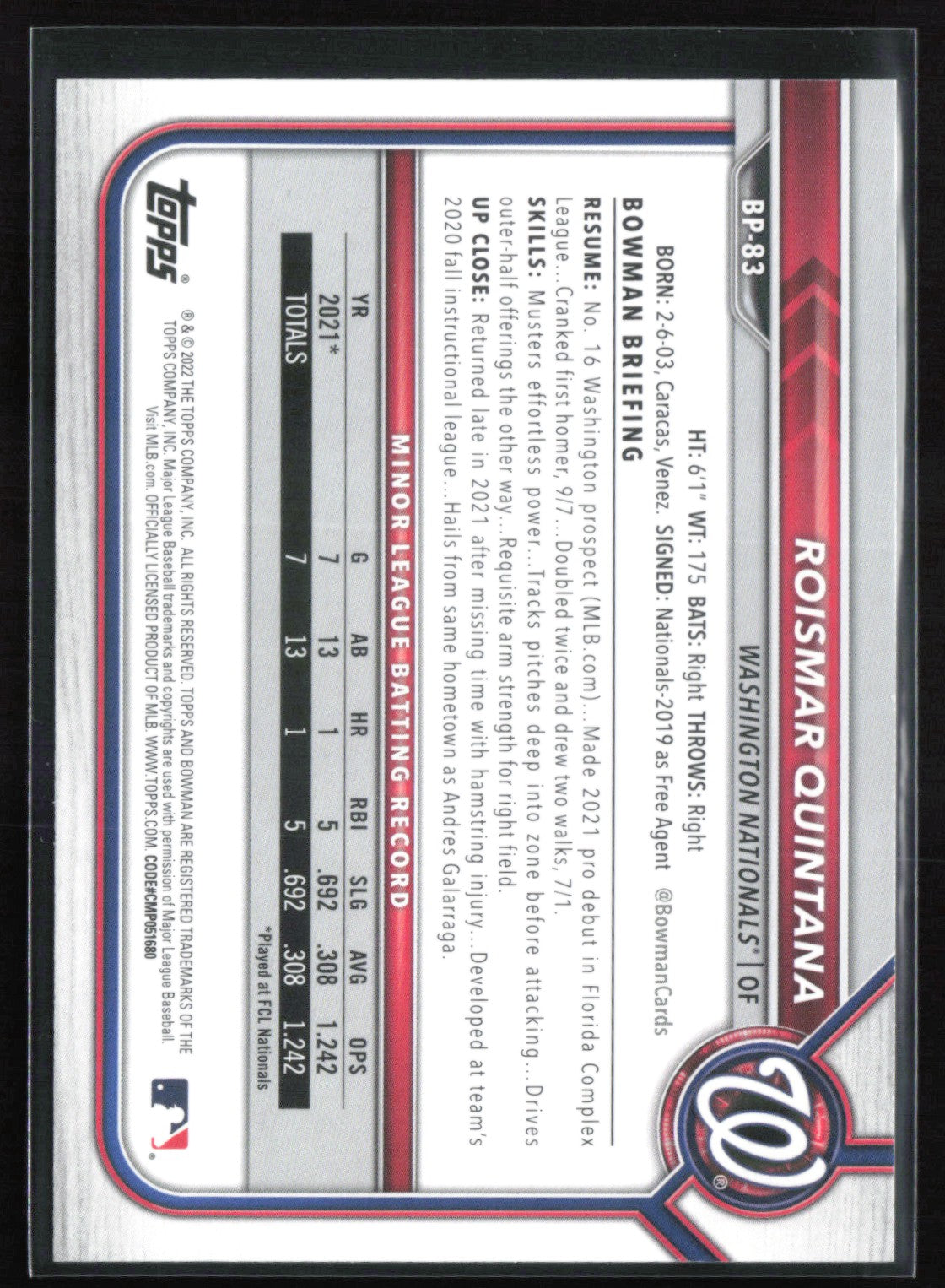 Roismar Quintana 1st Bowman Blue /150