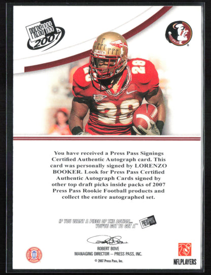 Lorenzo Booker Auto Press Pass Authentics