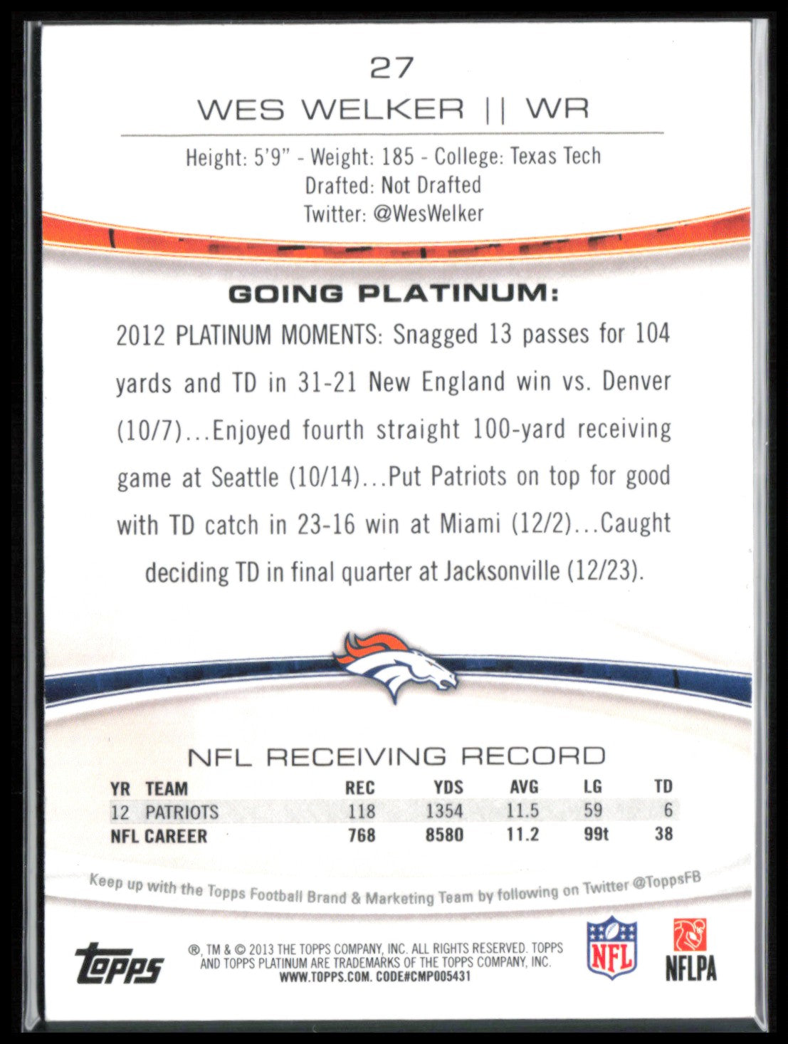 Wes Welker Blue Refractor