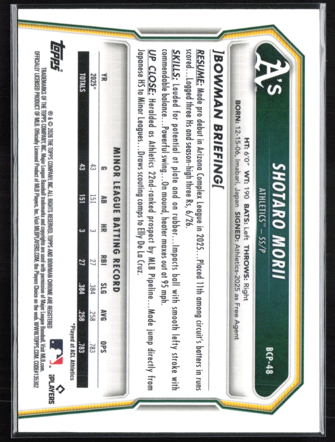 Shotaro Morii Prospects 2026 Bowman Chrome