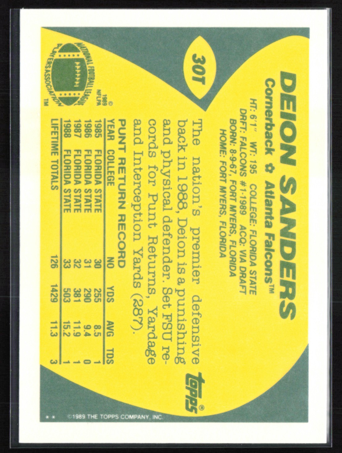 Deion Sanders 1989 Topps Traded