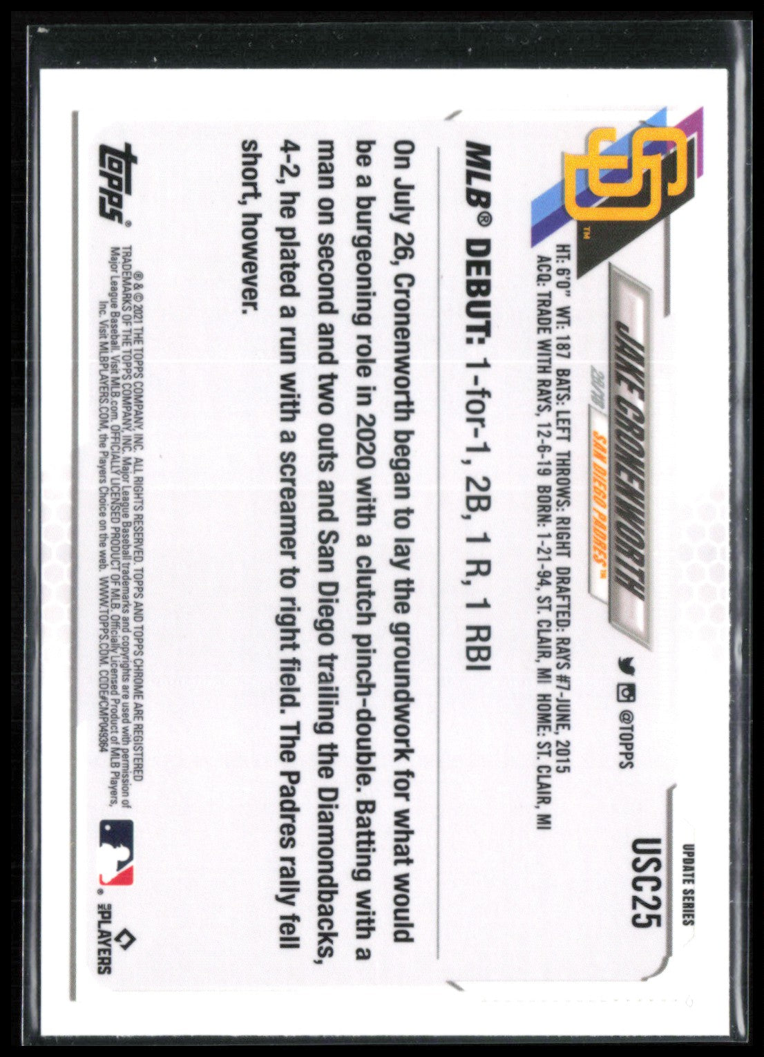 Jake Cronenworth RC Purple Refractor