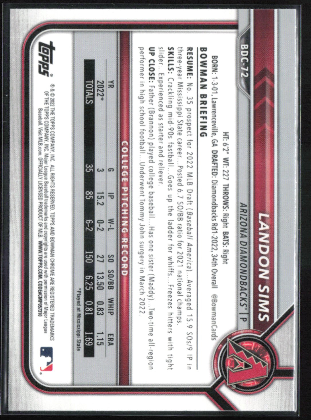 Landon Sims 1st Bowman B&W Raywave