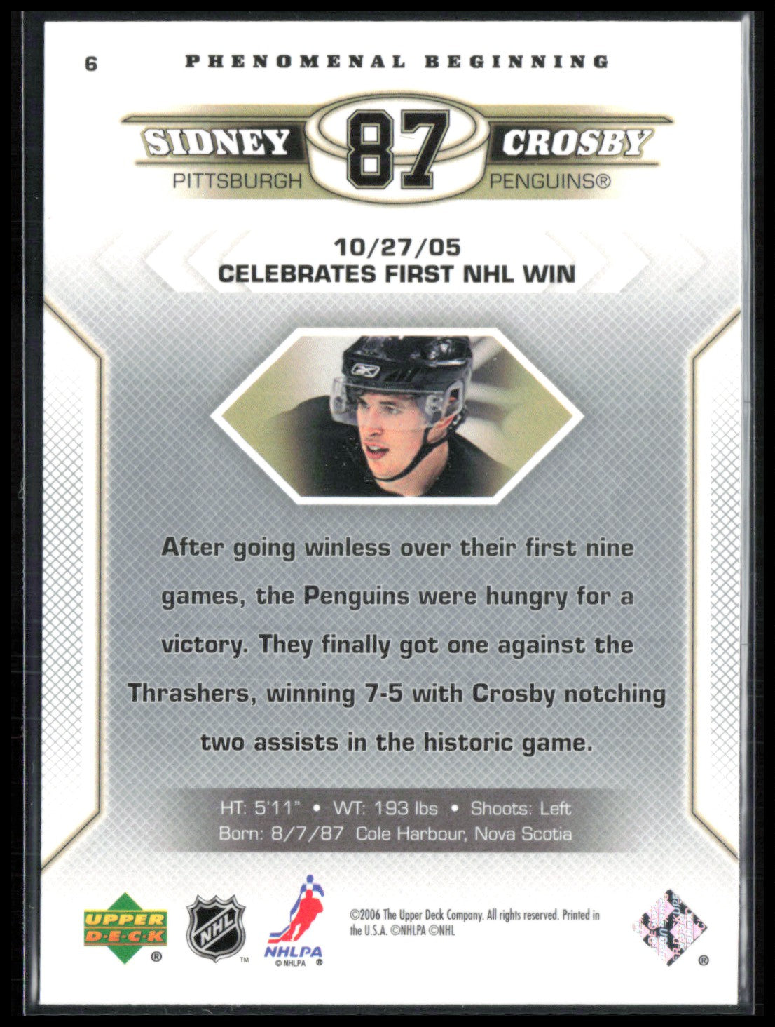 Sidney Crosby Phenomenal Beginning 2005 UD