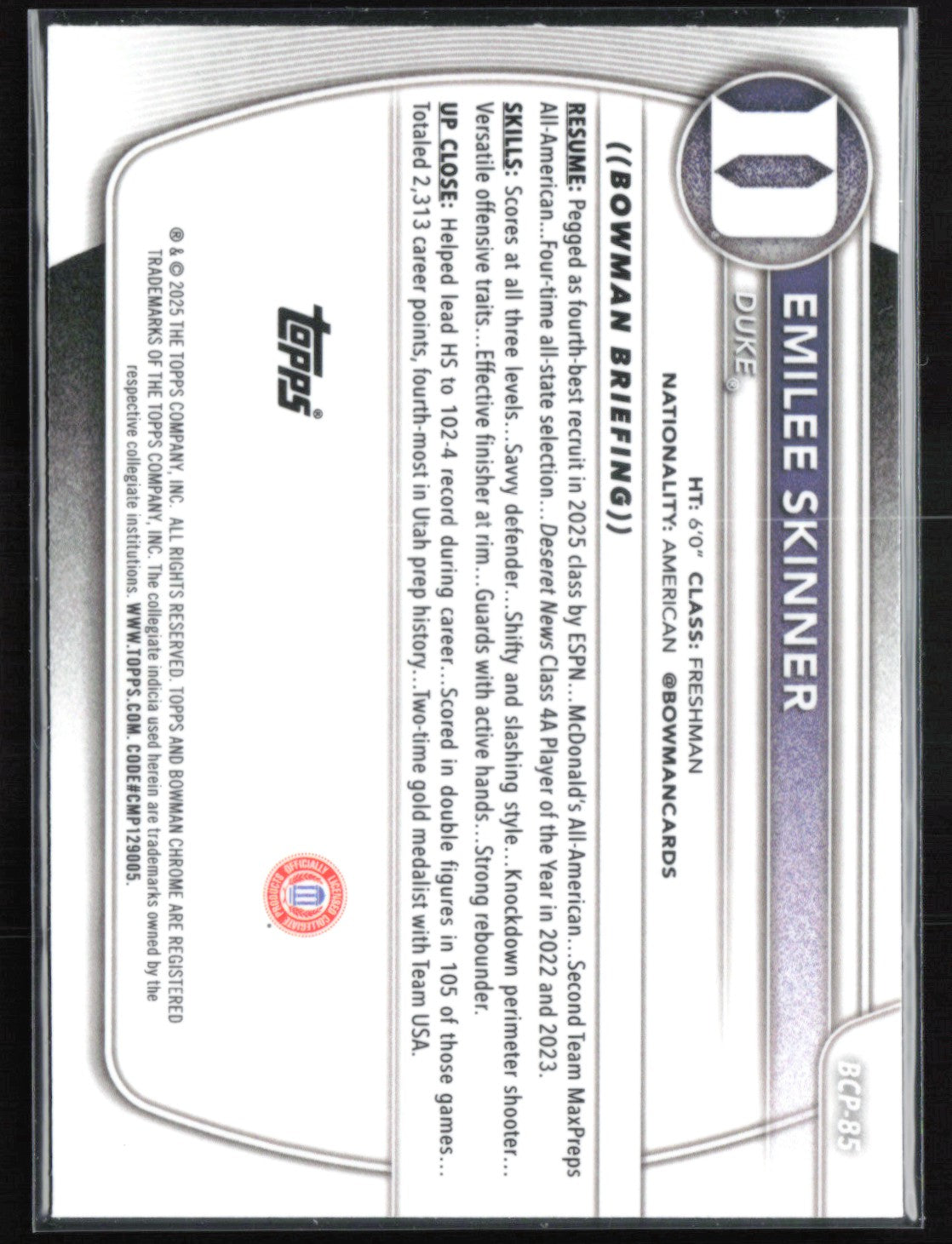 Emilee Skinner 1st Bowman Pink Mojo /199