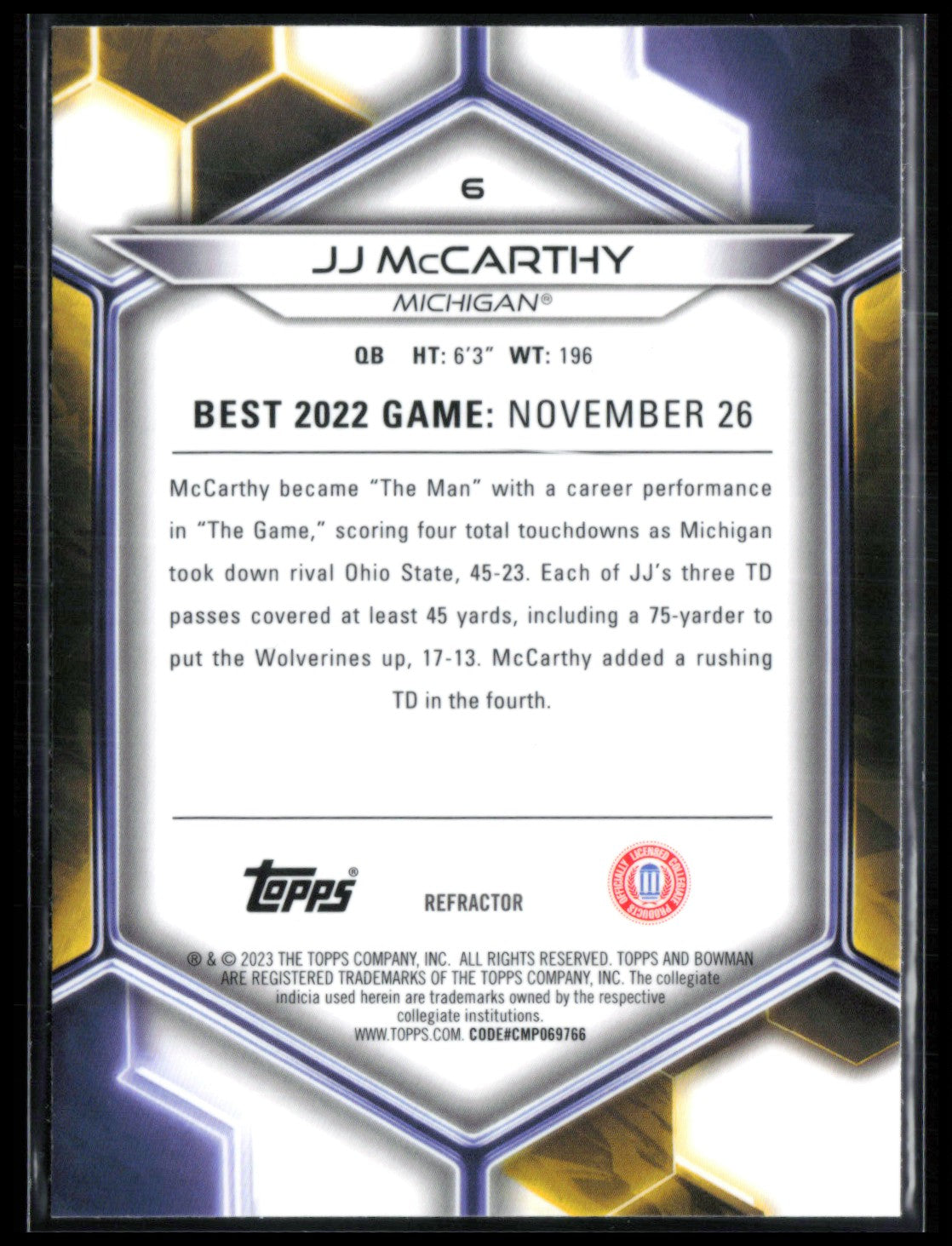 JJ McCarthy Refractor 2023 Bowman's Best U