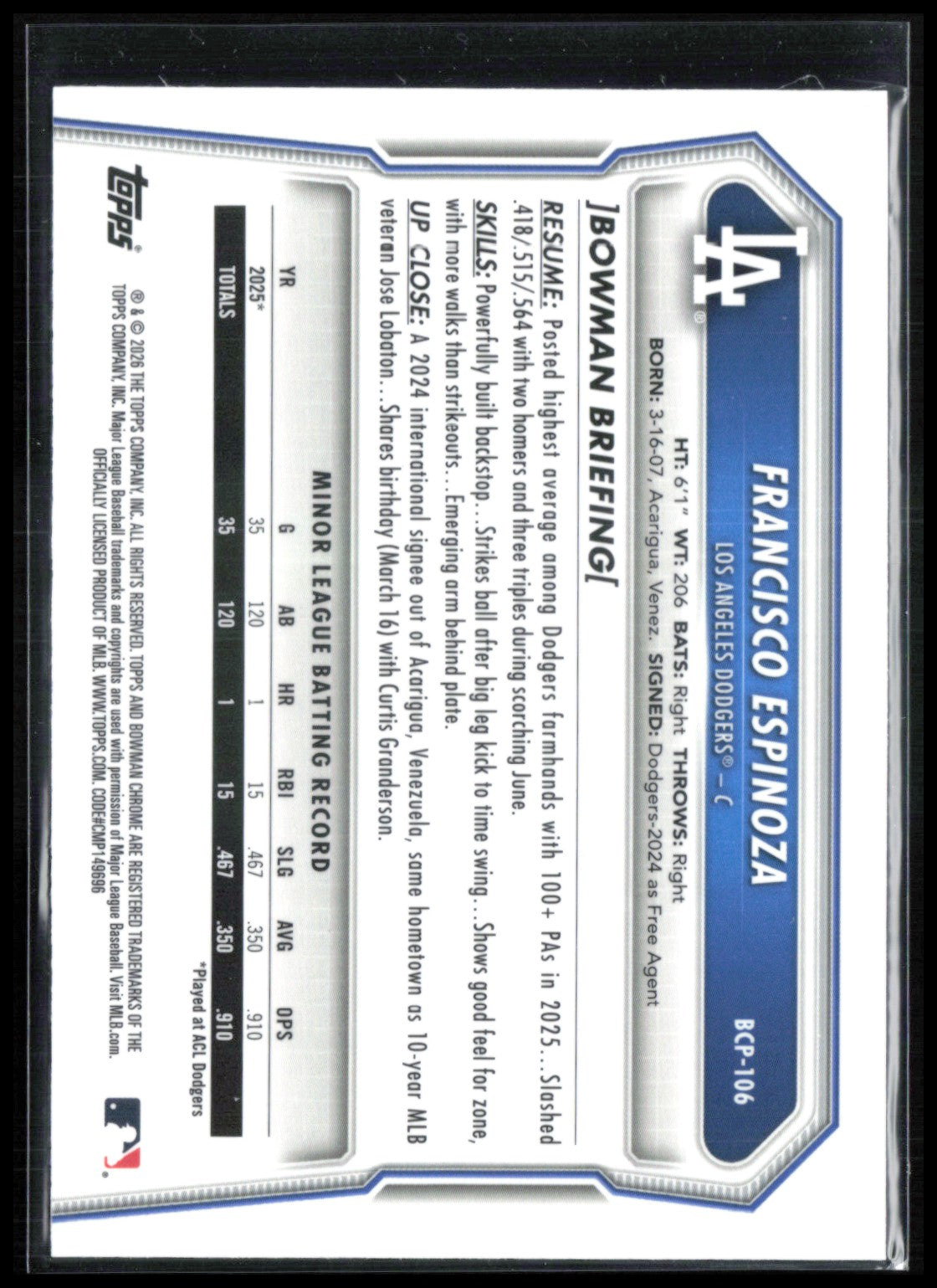 Francisco Espinoza 1st Bowman Mojo
