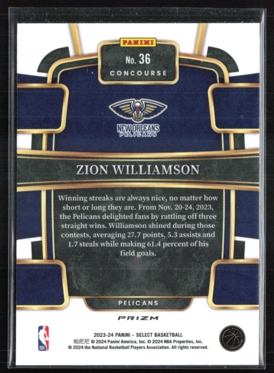 Zion Williamson Tri-Color Prizm