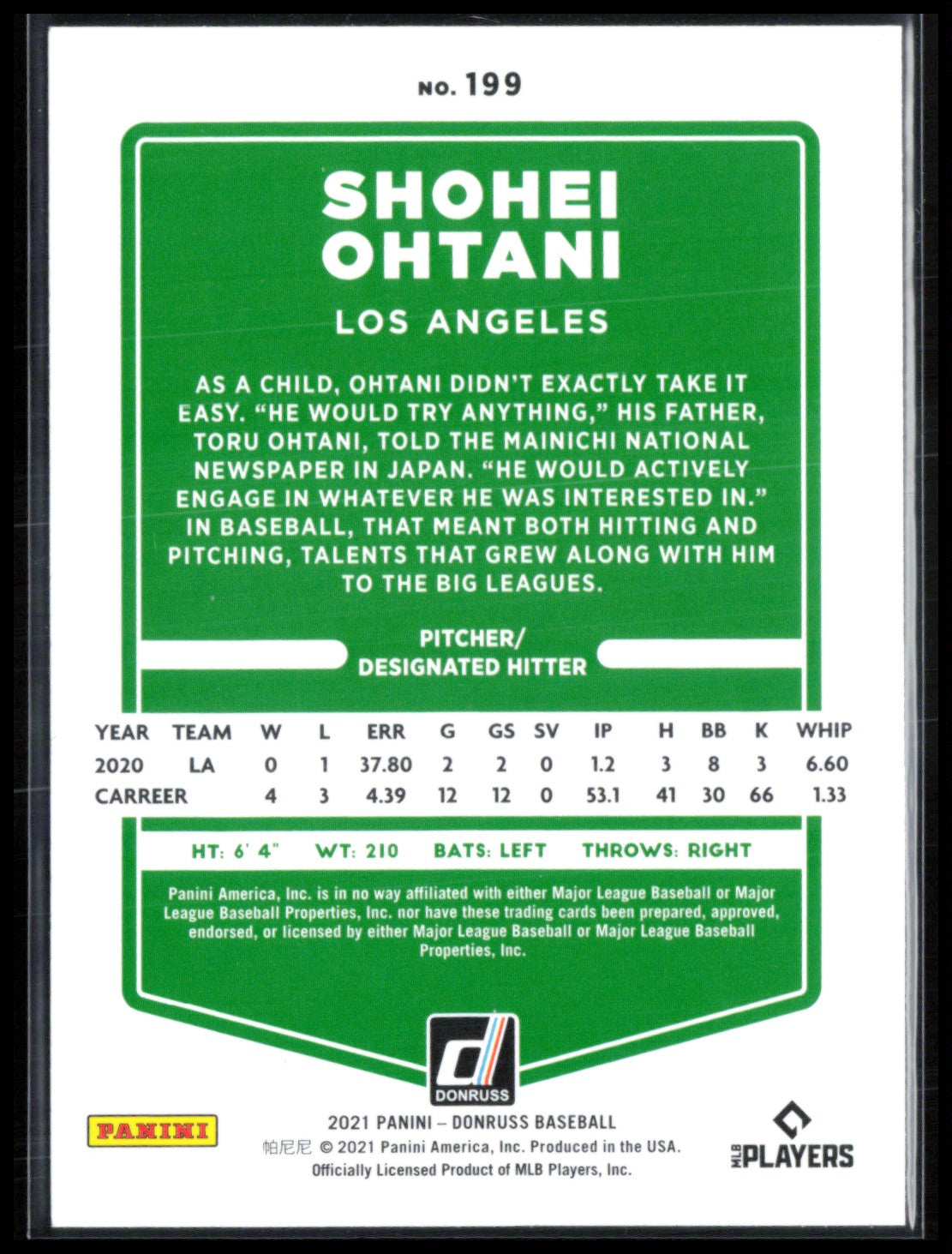 Shohei Ohtani 2021 Donruss