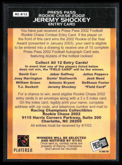 Jeremy Shockey RC Rookie Chase 2092 Press Pass