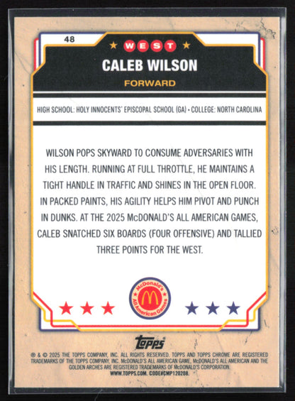 Caleb Wilson Raywave 2024 Topps Chrome McDonald's All-American