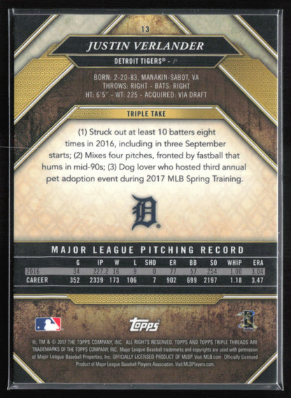 Justin Verlander Amethyst /350 2017 Topps Triple Threads