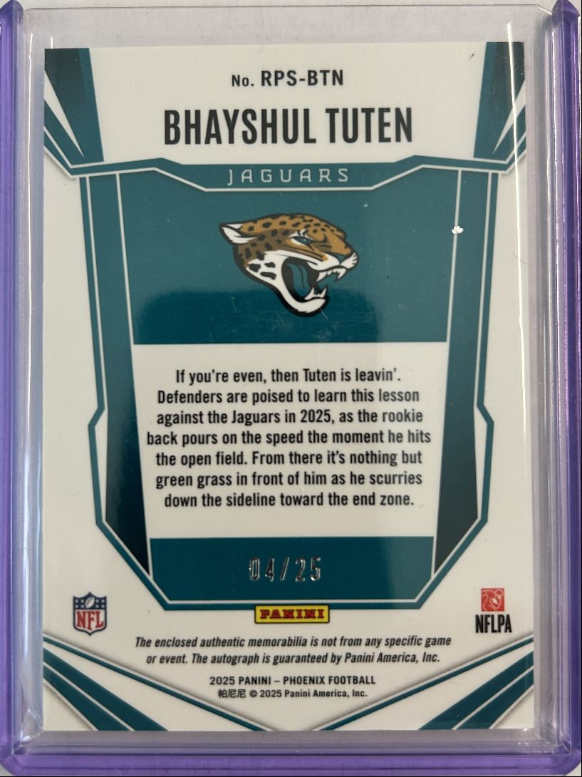 Bhayshul Tuten RC Jumbo Patch Auto Green /25 2025 Panini Phoenix RPS
