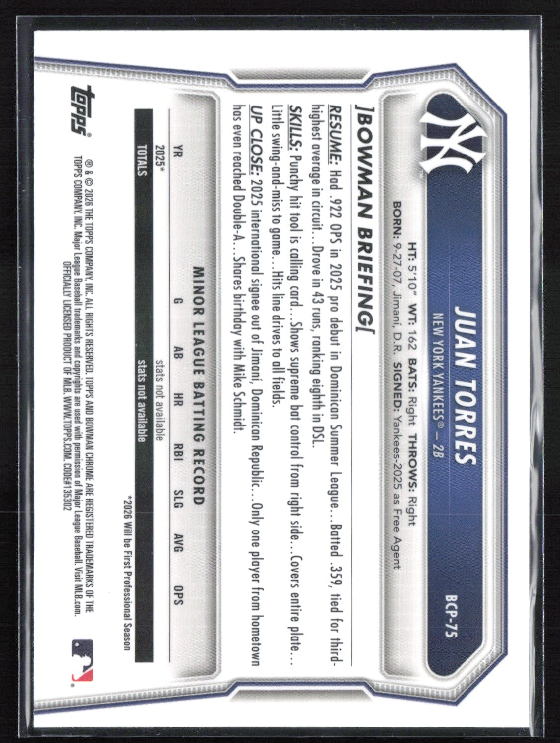 Juan Torres 1st Bowman Chrome