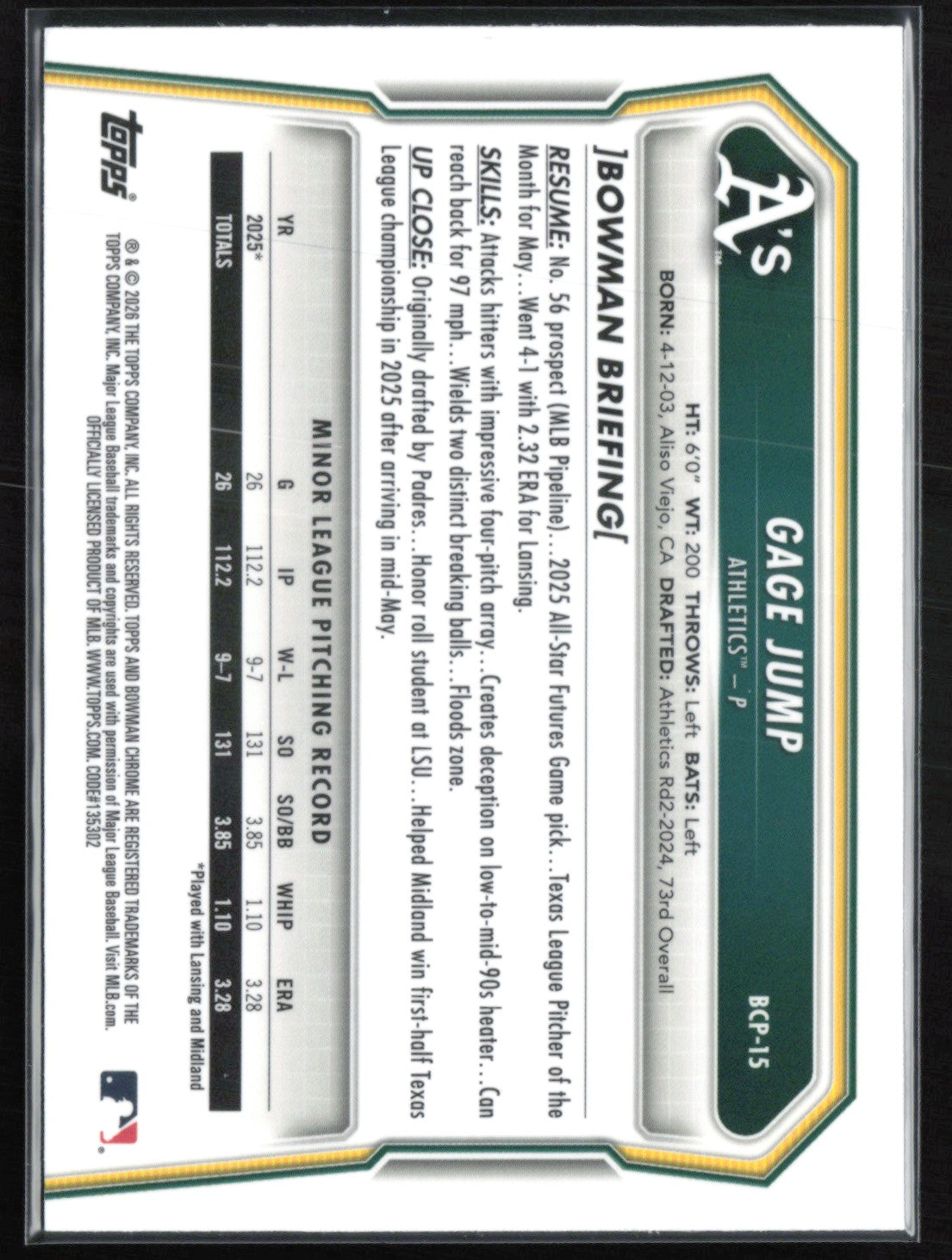 Gage Jump 1st Bowman Chrome