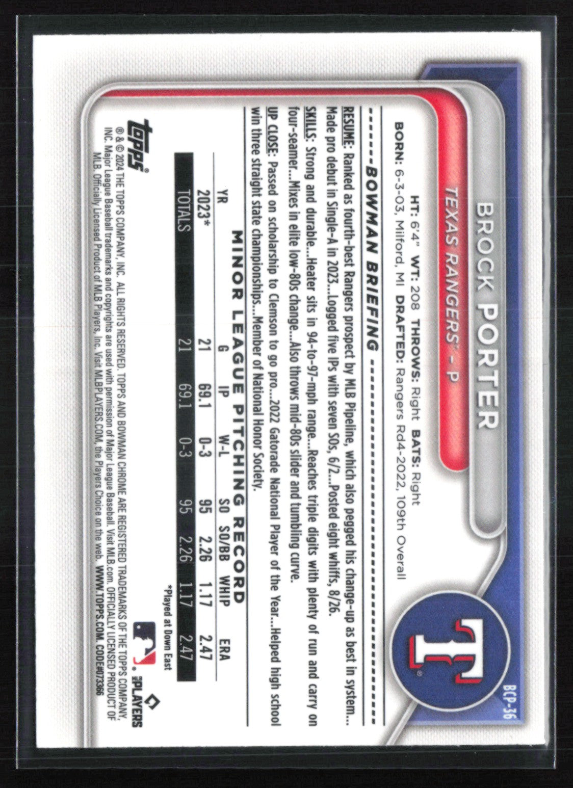 Brock Porter 1st Bowman Mojo