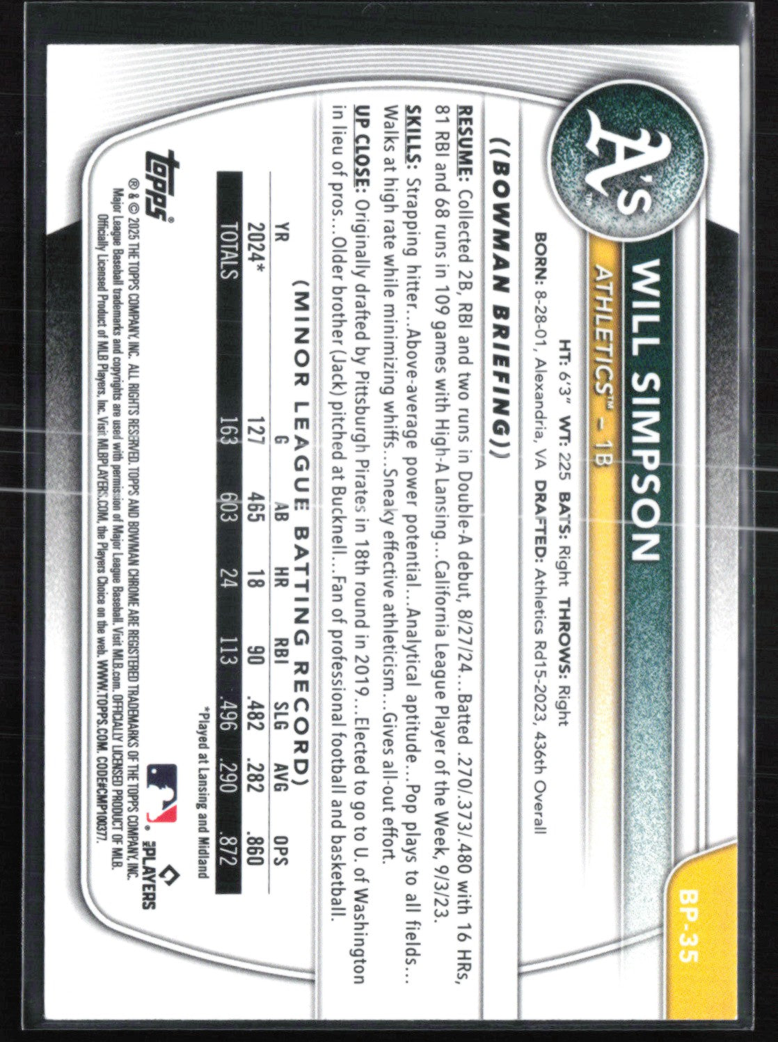 Will Simpson 1st Bowman Blue /499