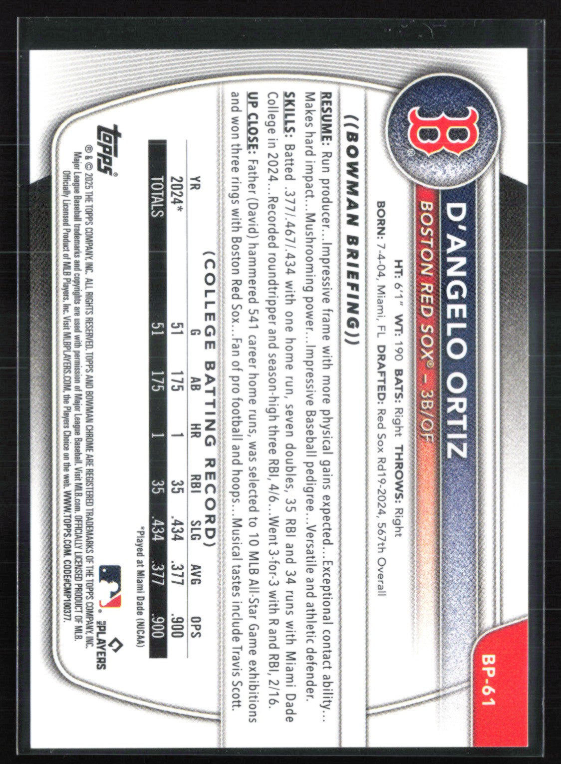D'Angelo Ortiz 1st Bowman