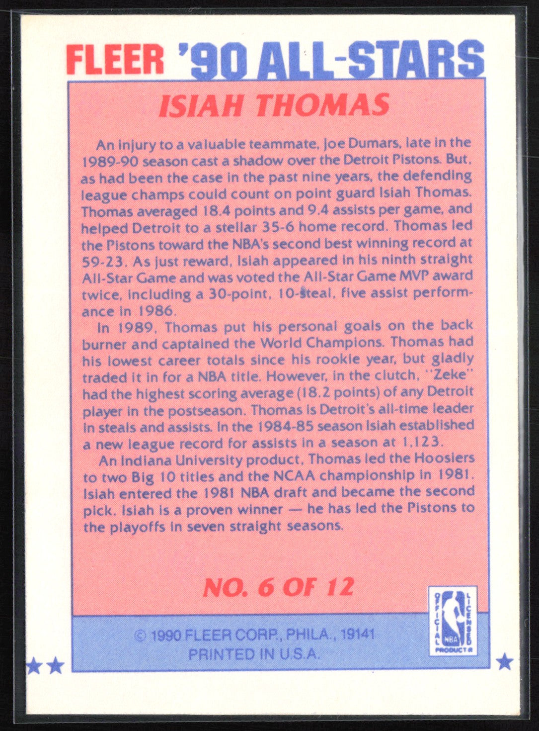 Isiah Thomas 1990 Fleer All-Stars